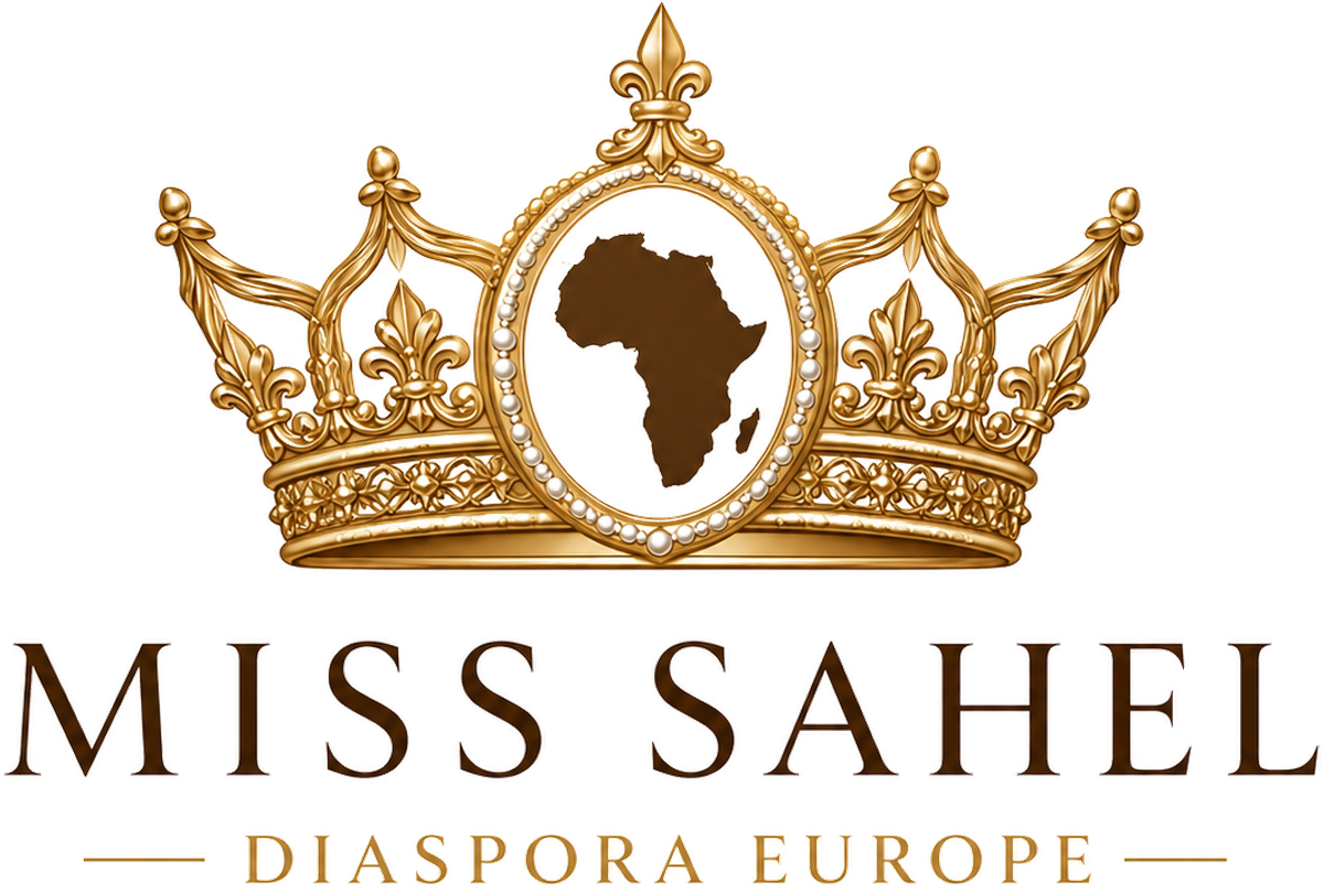 Logo officiel Miss Sahel Diaspora Europe — couronne dorée avec silhouette de l'Afrique.